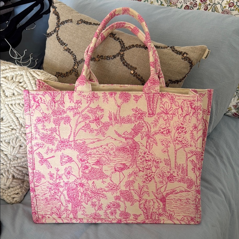 H&M Pink and Cream Toile Tote Bag
